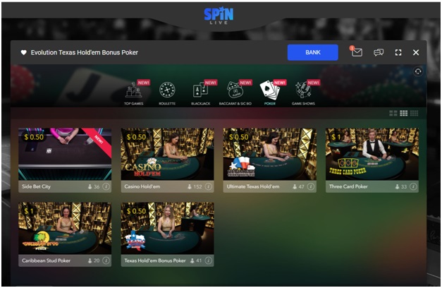 Live dealer holdem games at Spin Casino