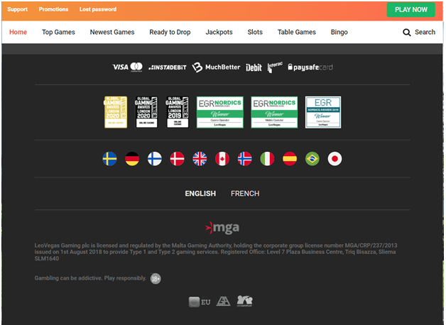 Leo Vegas Casino registered with Malta Gaming