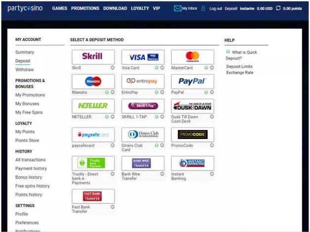 Party Casino Deposits