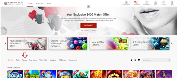 Platinum Play mobile casino Canada- Home Page