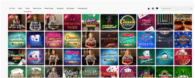 Platinum Play mobile casino Canada- Table Games